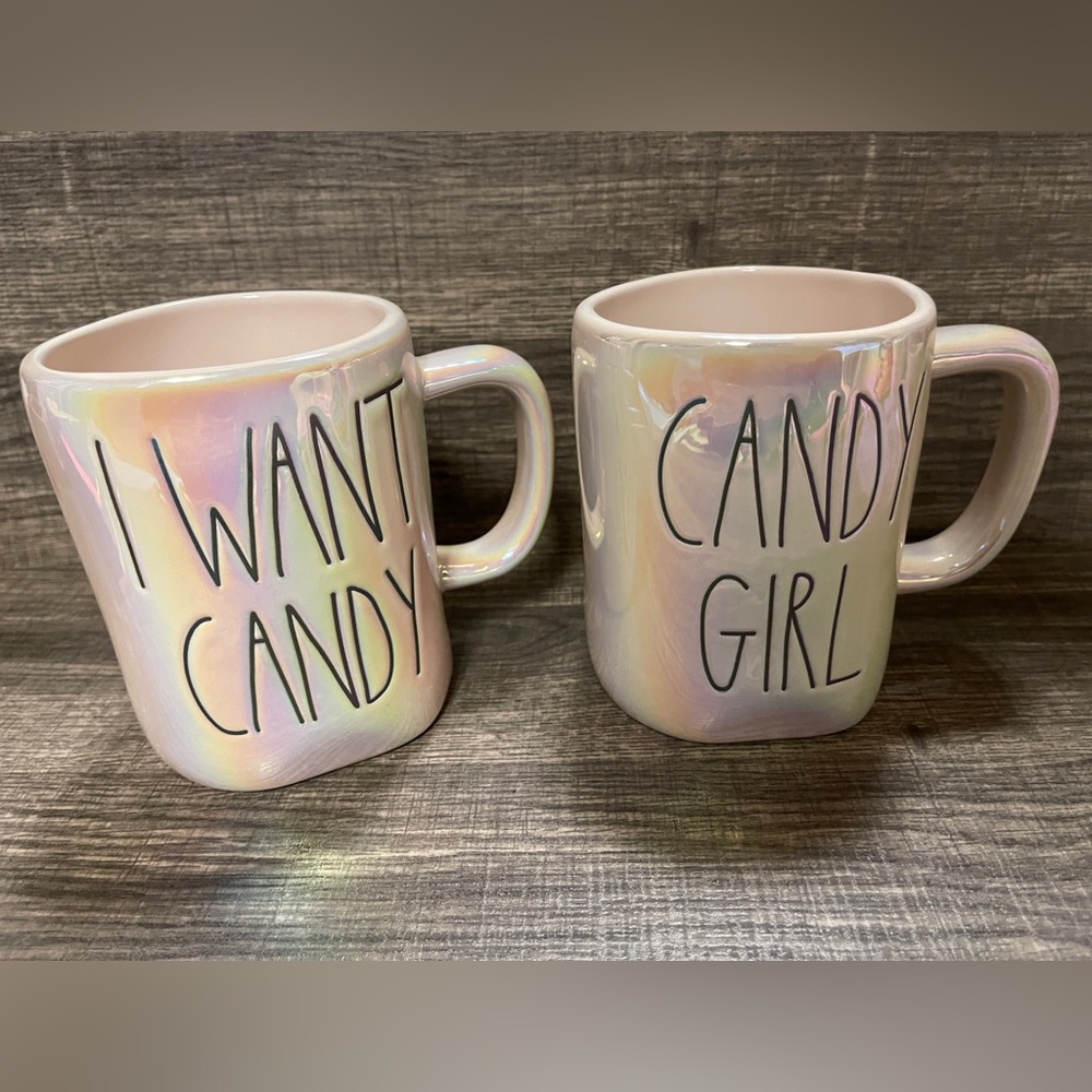 Rae Dunn I WANT CANDY & CANDY GIRL Iridescent Mug Set 🇺🇸